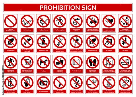 Vetor De Set Of Prohibition Sign Forbidden Sign In White Pictogram Iso 7010 Sign Do Stock