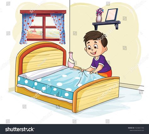 Illustration Boy Cleaning His Bed Bedroom Stock Illustration Bed How To Make Bed