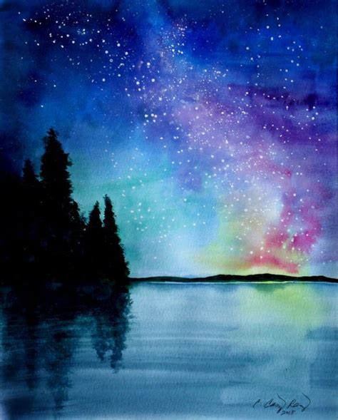 Night Sky Art Print Starry Galaxy Watercolor Painting By