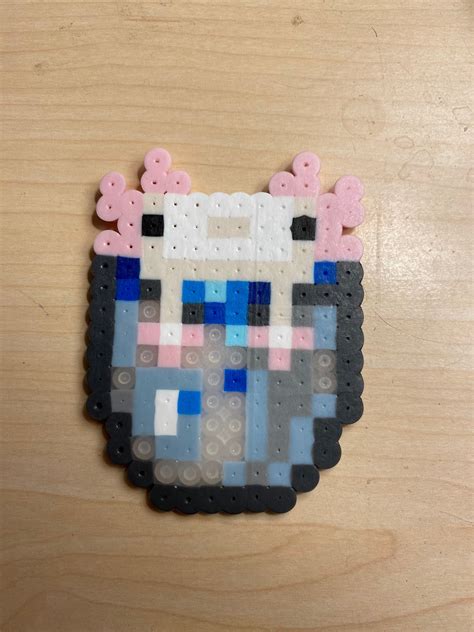 Minecraft Axolotl In A Bucket Perler Bead Keychain Or Magnet Etsy