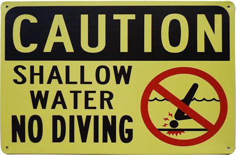 Lasmine Caution Shallow Water No Diving Pool Sign Signs