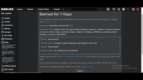 Banned For 7 Days Roblox Youtube