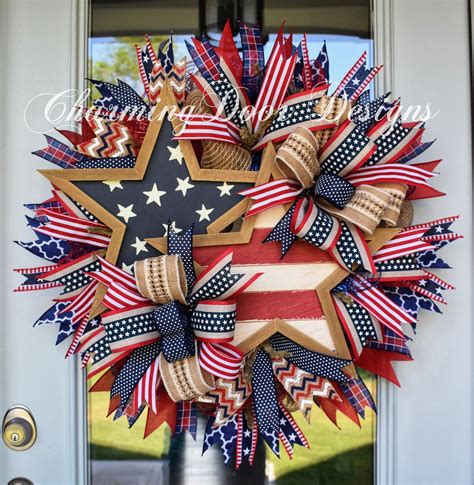 Patriotic Rustic Stars Wreath By Charmingdoordesigns On Etsy Wreath