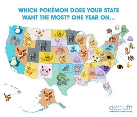 A Map With Pokemon On It And The Words Which Pokemon Does Your State Want The Most One Year On