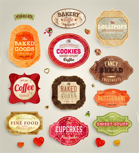 Design fast food banners, covers, posters, menus. Cute Food Labels design vector 01 free download