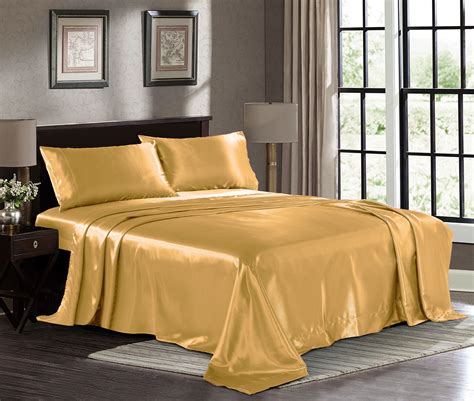 Satin Sheets Twin 3 Piece Gold Hotel Luxury Silky Bed Sheets Extra