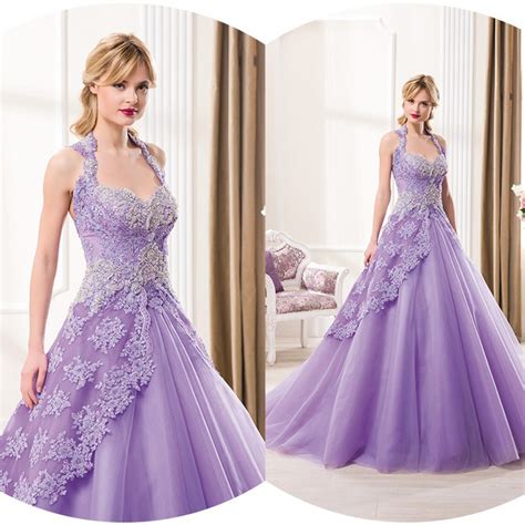 Purple Color Lace Wedding Dresses Ball Gown Luxury Crystal Long Wedding