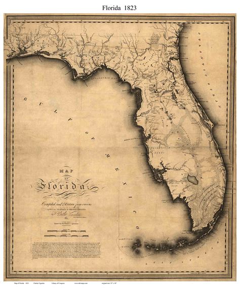 Florida 1823 Vignoles Old State Map Reprint Old Maps