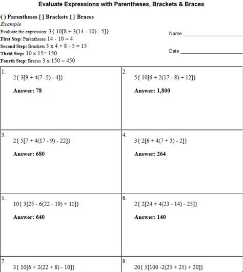 Numerical Expressions 5th Grade Worksheet