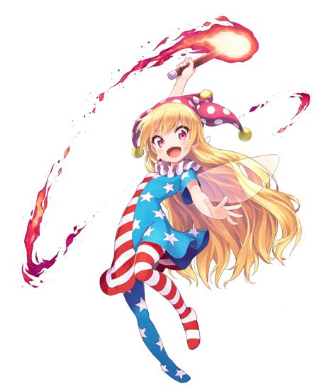 Safebooru American Flag Dress American Flag Legwear Arm Up Blonde Hair Clownpiece Commentary
