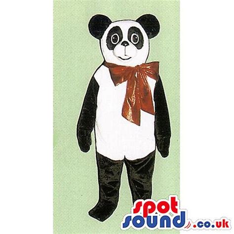 Customizable Panda Bear Animal Spotsound Mascot With Red Big Ribbon