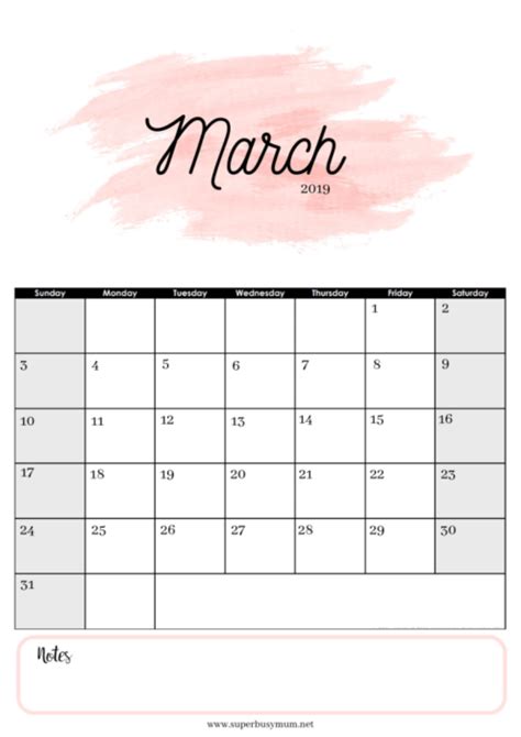 March Calendar Template