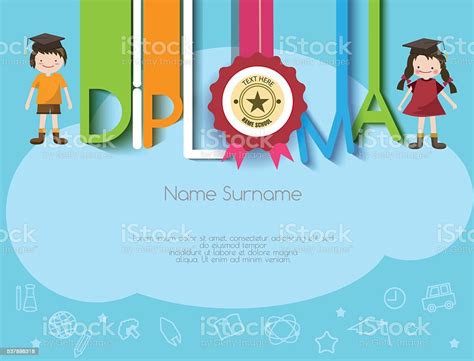 Kids Diploma Preschool Certificate Elementary School Design Temp Stock