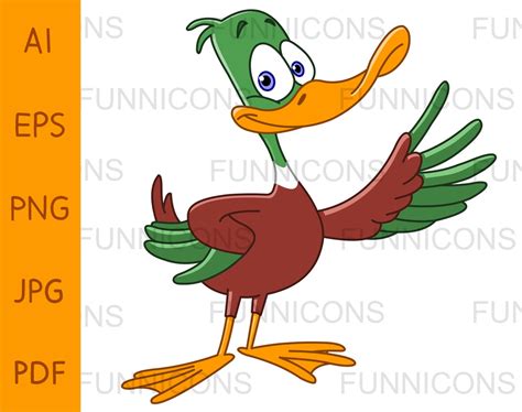 Clipart Cartoon Of A Mallard Duck Presenting With His Wing Ai Etsy