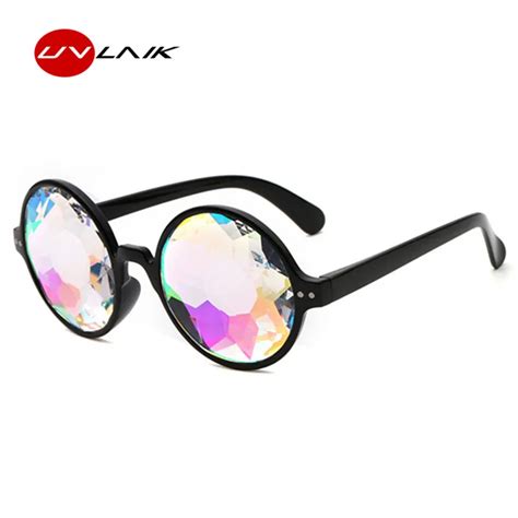 uvlaik rave festival kaleidoscope glasses men psychedelic round sunglasses women holographic sun
