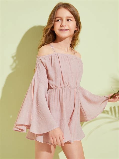 Girls Cold Shoulder Flounce Sleeve Romper Shein Girls Fashion