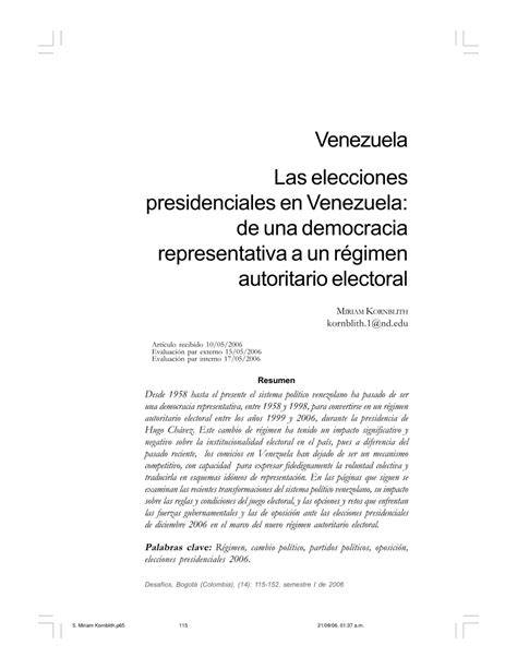 El consejo nacional electoral (cne) admitió 22 candidatos presidenciales para el período constitucional que va desde el 10 de enero de 2007 al 10 de enero de. (PDF) Venezuela - Las elecciones presidenciales en ...
