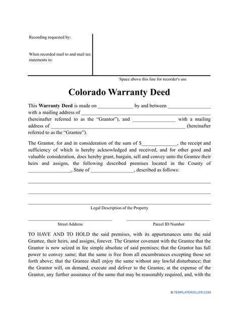 Colorado Warranty Deed Form Download Printable Pdf Templateroller