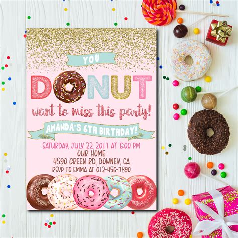 Donut Birthday Invitation Donut Party Birthday Invitation Etsy
