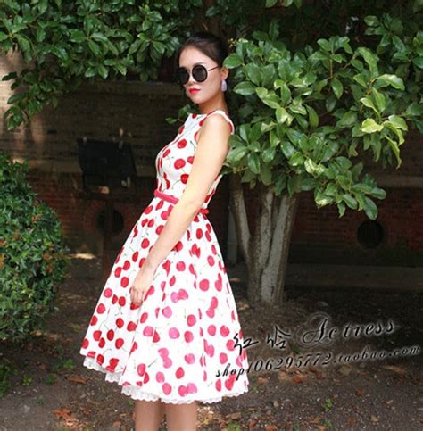 Free Shipping Cute Cherry Dress Marilyn Monroe Dress Boat Neck Slash