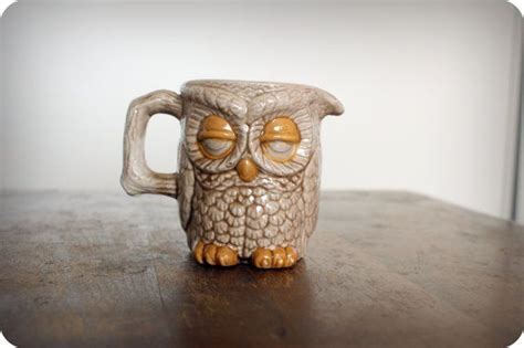 Vintage 70s Sleepy Owl Coffee Creamer Mug Handpainted Owl Coffee