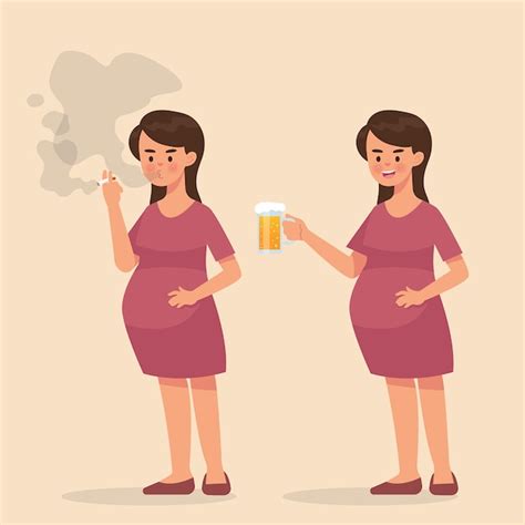 premium vector pregnant woman smoking cigarette and drink a beer