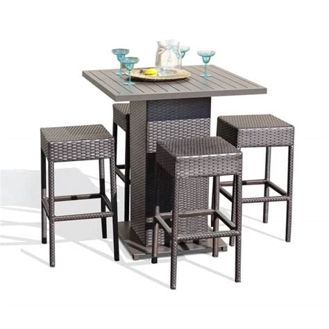 Napa Pub Table Set With Backless Barstools 5 Piece Outdoor Wicker Patio