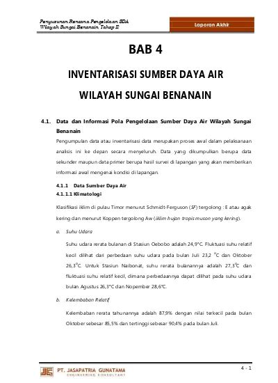 Bab 4 Inventarisasi Sumber Daya Air Wilayah Sungai Benanain Data Dan