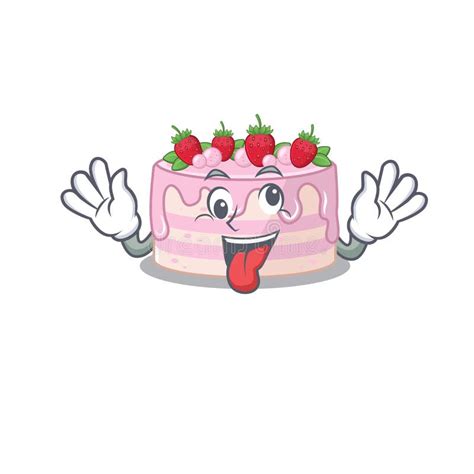 Cute Sneaky Strawberry Cake Cartoon Character With A Crazy Face Stock