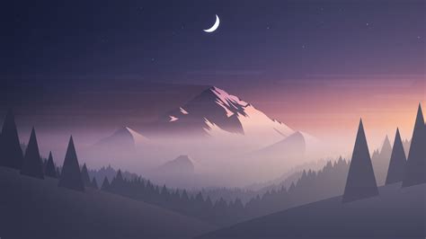 2560x1440 Mountains Moon Trees Minimal 1440p Resolution Wallpaper Hd