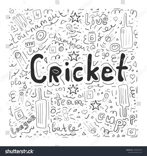 Illustration Of Cricket Championship Sports Hand Drawn Doodle With