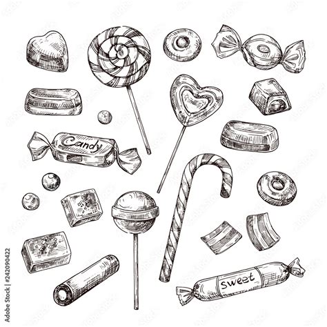 Hand Drawn Candies Chocolate Candy Lollipop And Marmalade Sweets