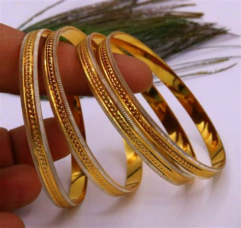 22k Yellow Gold Dubai Handmade Bangle Bracelet Kangan Set Bridal