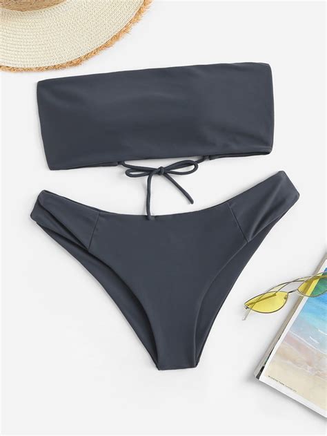 Lace Up Bandeau Top With Low Rise Bikini Set Bikinis Cute Swimsuits