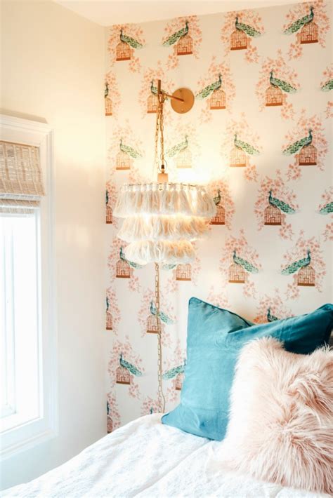 Small Girls Bedroom Makeover With Wallpaper Accent Wall Nesting With