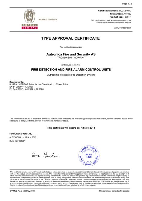 Approval granted by south african national accreditation system (sanas) and issued. type approval certificate - Autronica Fire and Security ...