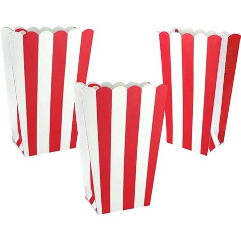 Red Stripe Popcorn Boxes Pack Of 5 Red Coloured Party Supplies