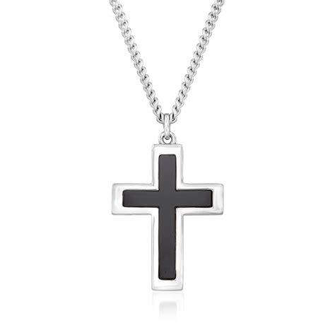 Men S Black Onyx And Sterling Silver Cross Pendant Necklace Ross Simons