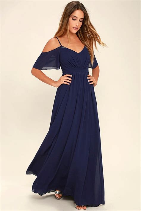 Stunning Maxi Dress Gown Navy Blue Dress Formal Dress 8400