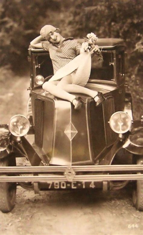 Flapper Girl Posing With Classic Car Ca 1920s ~ Vintage