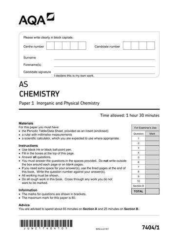 AQA AS LEVEL CHEMISTRY JUNE PAPER BOTH QP AND MS By Amzoey Issuu