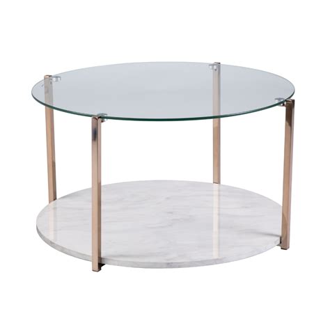 Ember Interiors Modern Faux Marble And Glass Top Round Coffee Table