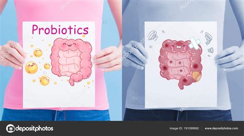 Healthy Unhealthy Intestine Billboards Blue Background Stock Photo By