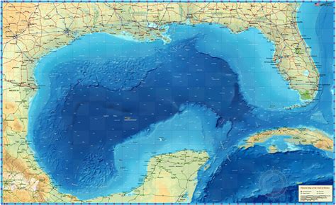 Gulf Of Mexico Physical Ocean Wall Map