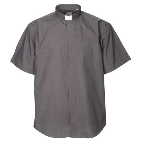 Clergy Shirt Short Sleeves In Dark Grey Mixed Cotton Online Sales On