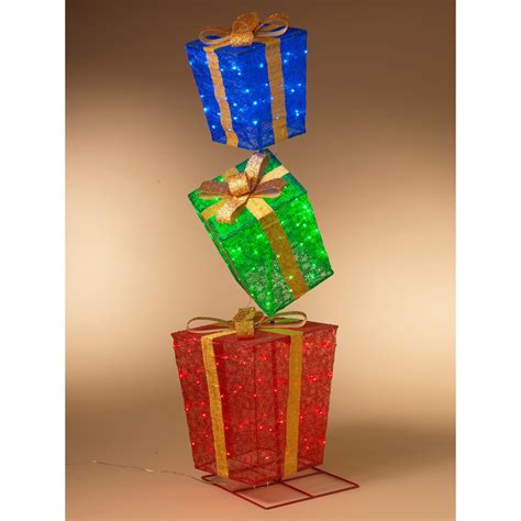 Gerson International Stacked Lighted Outdoor Gift Box In