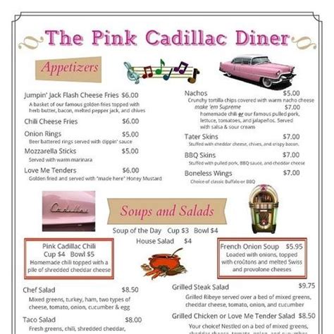 The Pink Cadillac Diner Menu In Natural Bridge Virginia Usa