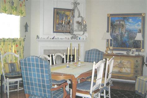 A Country French Dining Room With Sweet Blue Fabrics And