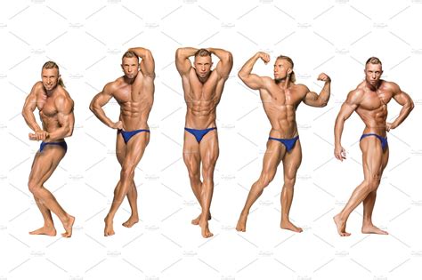attractive male body builder on white background containing male man and sports and recreation