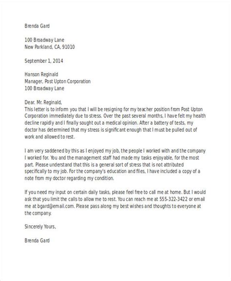 Resignation Letter Due To Health And Stress Database Letter Template